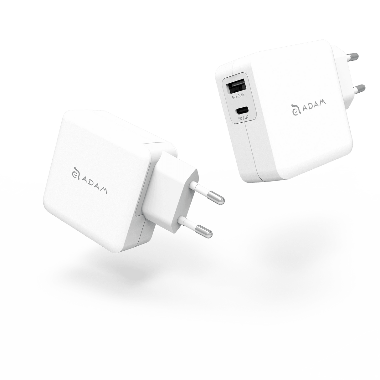 Cargador USB-C y USB-A de 30 W Adam Elements Omnia F2 Blanco - Reuse Chile